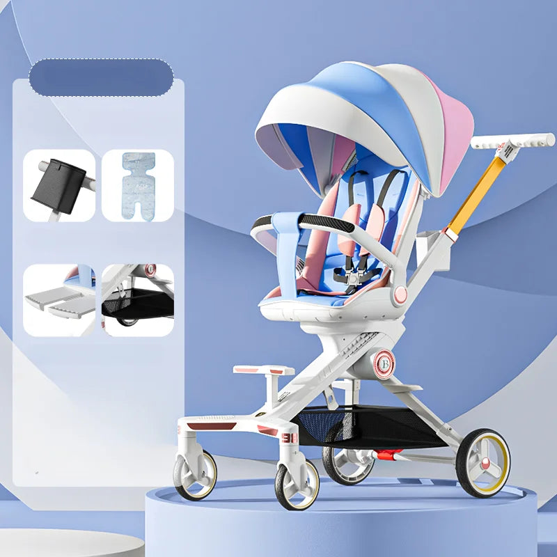 Baby stroller 0 to 3 years High view Shock absorption four wheels stroller folding Can sit or lie down lightweight baby stroller