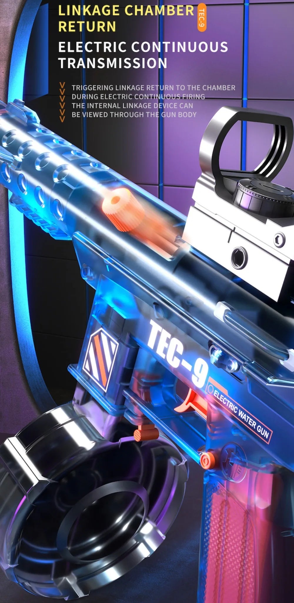 Electric Water Gun Toy Continuous Shooting with Firelight Large Capacity Water Pistol Summer Beach Outdoor Fun Game for Children