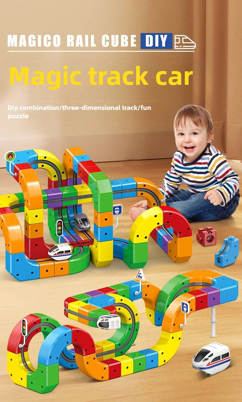 Children Magnetic Rail Car Cube Toys Educational Toy DIY Building Blocks Magical Track Train Gravity Maze Toy Christmas Gifts