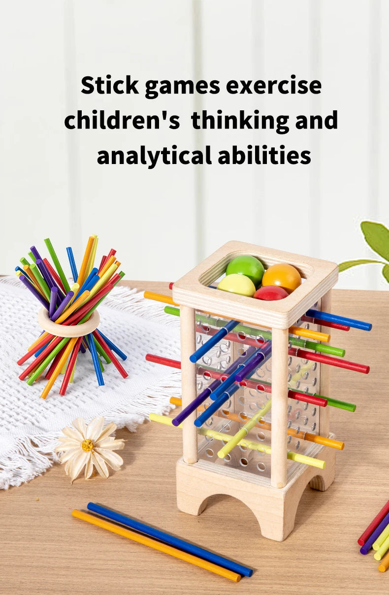 Wooden Stick Board Game Parent Child Interaction Montessori Wooden Toys, 4-sided Acrylic Cylinder Game, Stick Picking Game