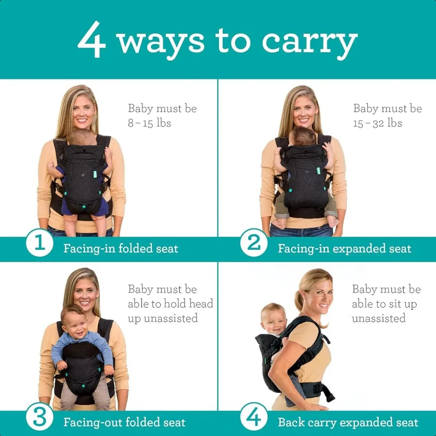 Infantino Flip 4in1 Convertible Baby Carrier Adjustable Ergonomic Babywearing Registry ential Baby Carrier for Newborn to Toddl
