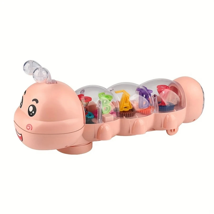 Cute caterpillar style baby crawling toy with lighting, music and automatic steering, letter and number design