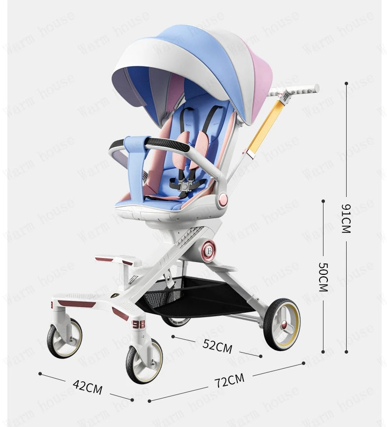 Baby stroller 0 to 3 years High view Shock absorption four wheels stroller folding Can sit or lie down lightweight baby stroller