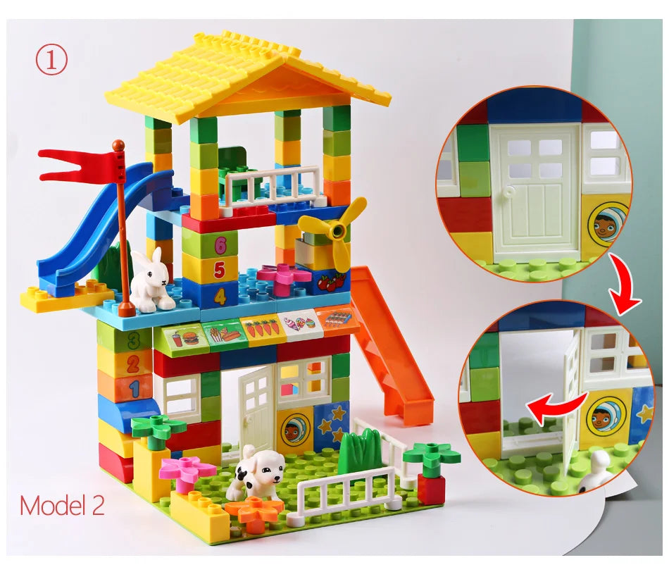 100PCS Big Particle Roof Blocks Compatible City House Big Size Slide Building Blocks Castle Brick Toys For Children