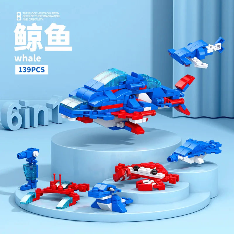 NEW DIY 6in1 Train Track Robot Helicopter Vehicle Building Blocks Kit Girls Bricks Movie Model Kids Toy