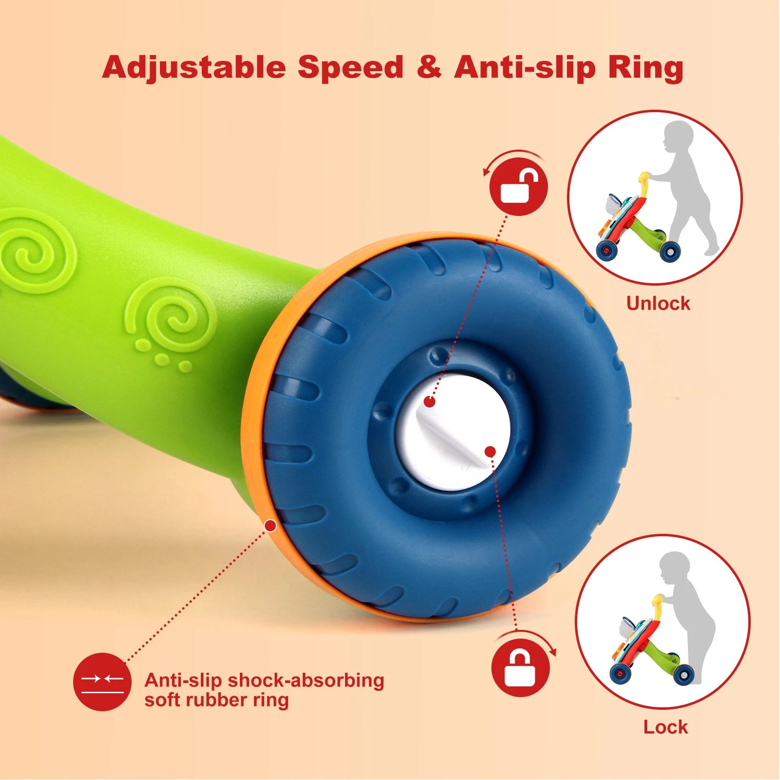 Baby Cartoon Push Walker Toy with Music Drawing Board Multifunction Activity Learning Walk Toddler Walker for 6-15 Months Infant