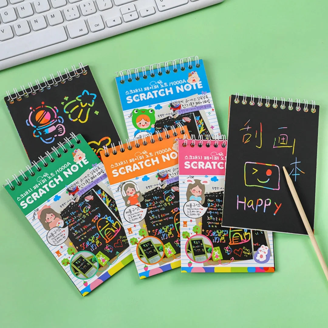 Children DIY Colorful Scratch Book Rainbow Color Scratch Art Painting Drawing Books with Wood Stick Graffiti NoteBook Gifts