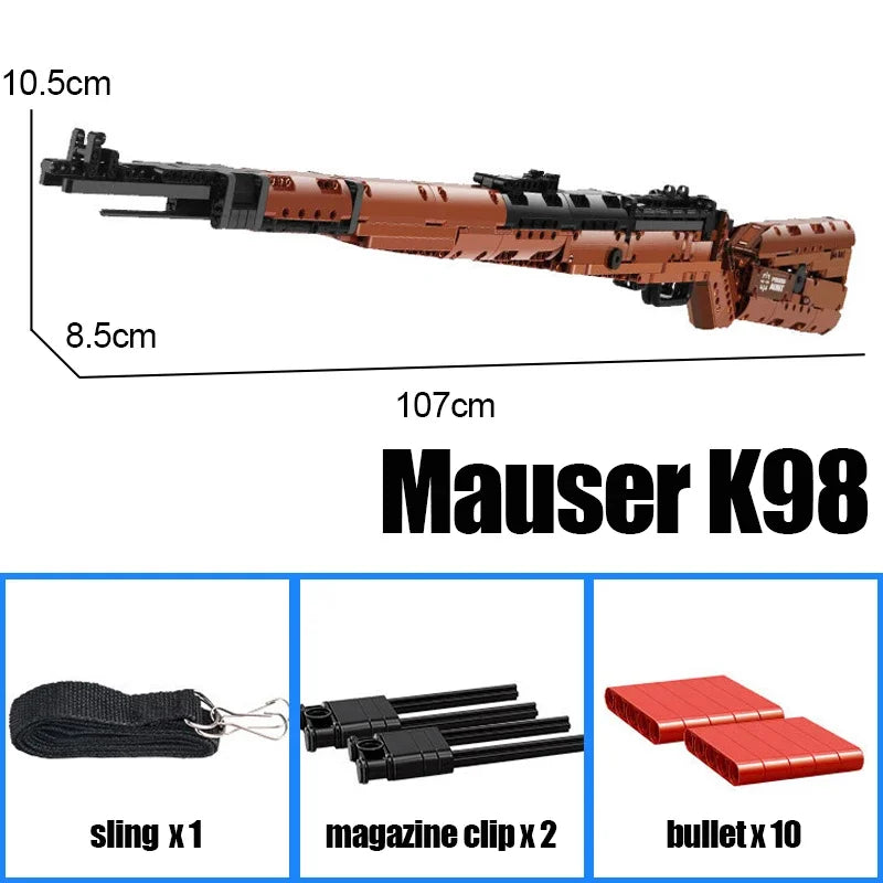 WW2 Military Series Rifle Gun K98 MP5 QBZ95 M4 Desert Eagle Weapon Building Blocks Pistol Machine Can Shoot Bullet Bricks Toys