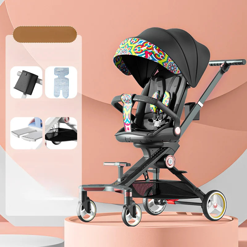 Baby stroller 0 to 3 years High view Shock absorption four wheels stroller folding Can sit or lie down lightweight baby stroller