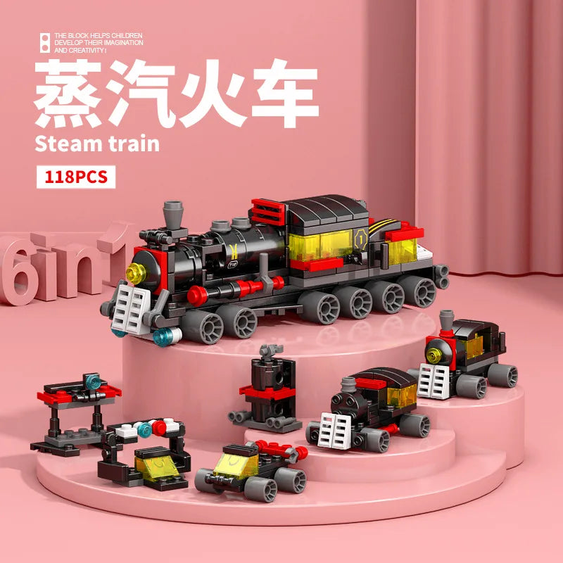NEW DIY 6in1 Train Track Robot Helicopter Vehicle Building Blocks Kit Girls Bricks Movie Model Kids Toy
