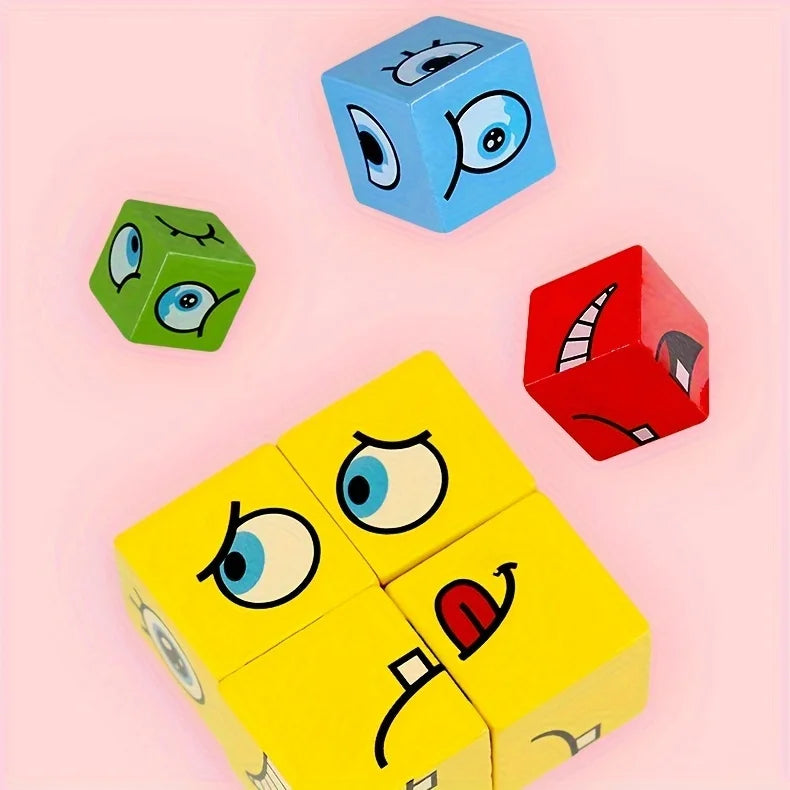 1 Set Montessori, Emotional Expression Block Toys, Exercise Concentration, Wooden Parent-Child Interactive Educational Toys