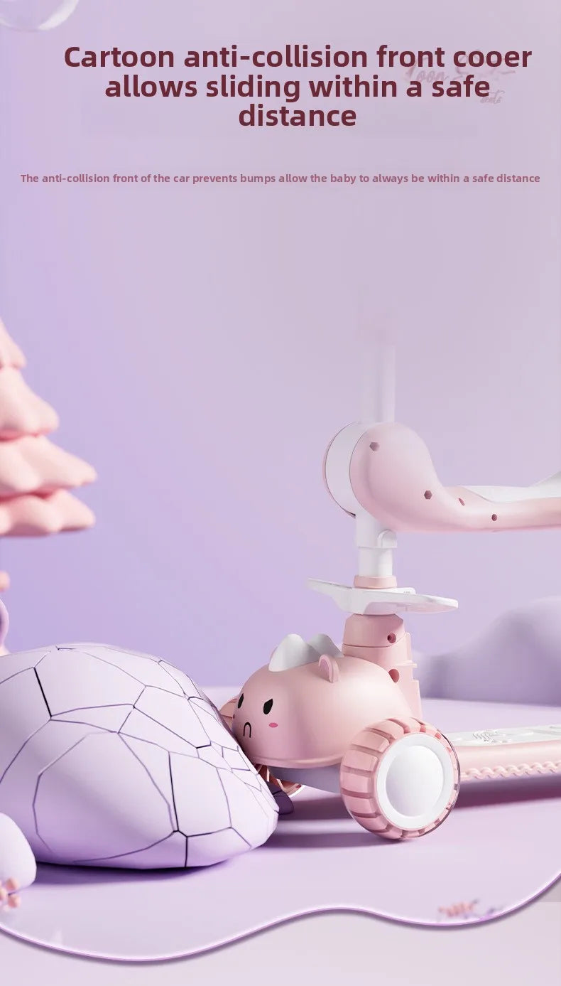 2-In-1 Children's Scooter Baby Kickboard 3 Height Adjustable 3-Wheel Music Light Foldable Micro Kcik Scooter Boy Girl Ages 2-10