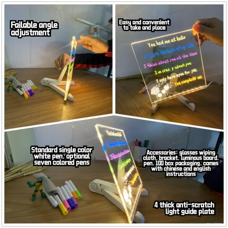 Personalized LED Lamp Acrylic Message Note Board Erasable USB Children‘s Drawing Board Bedroom Night Light Birthday Kids Gift