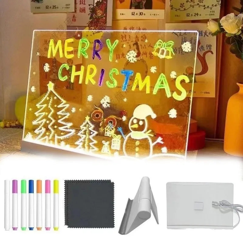 Personalized LED Lamp Acrylic Message Note Board Erasable USB Children‘s Drawing Board Bedroom Night Light Birthday Kids Gift