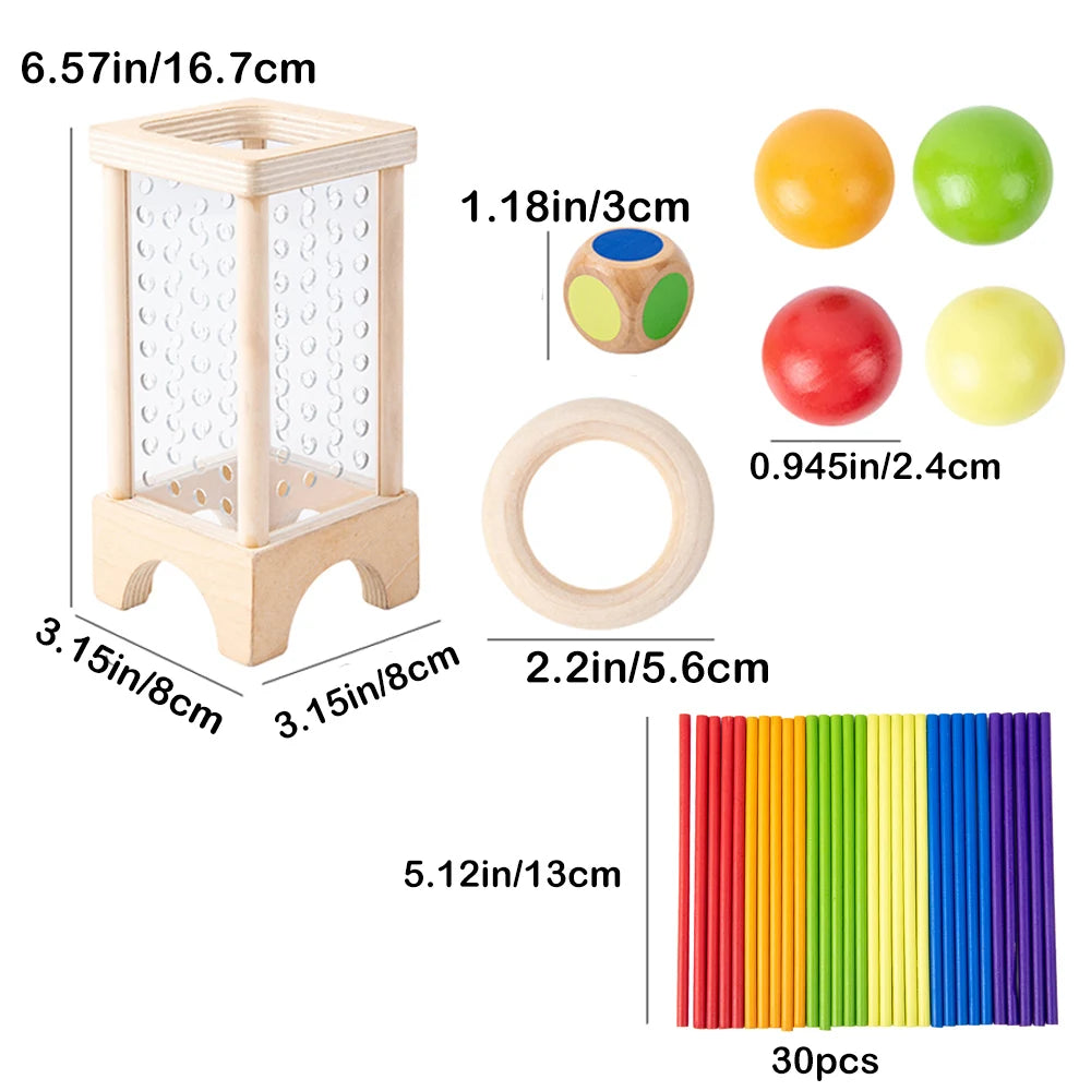 Wooden Stick Board Game Parent Child Interaction Montessori Wooden Toys, 4-sided Acrylic Cylinder Game, Stick Picking Game