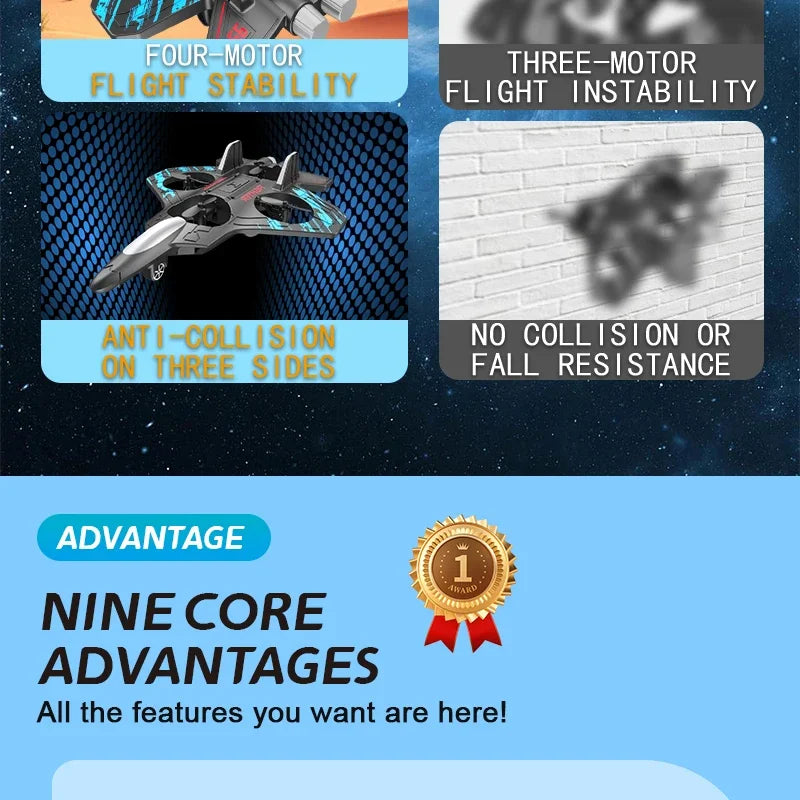 2.4G remote control fighter electric foam glider stunt tumbling UAV hovering helicopter with LED colorful lights aircraft model