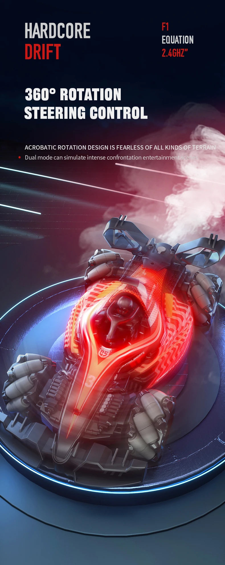 New RC Stunt Car with Spray & LED Lights，Dual Remote & Gesture Sensing Watch, Drift & High Speed,Hot Toy for Kids & Hobbyists