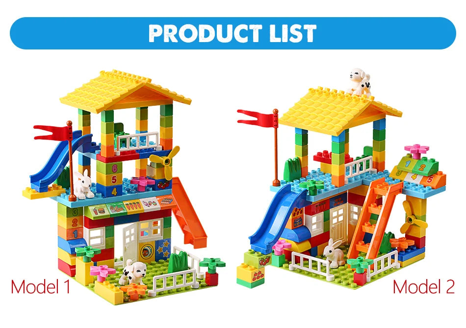 100PCS Big Particle Roof Blocks Compatible City House Big Size Slide Building Blocks Castle Brick Toys For Children
