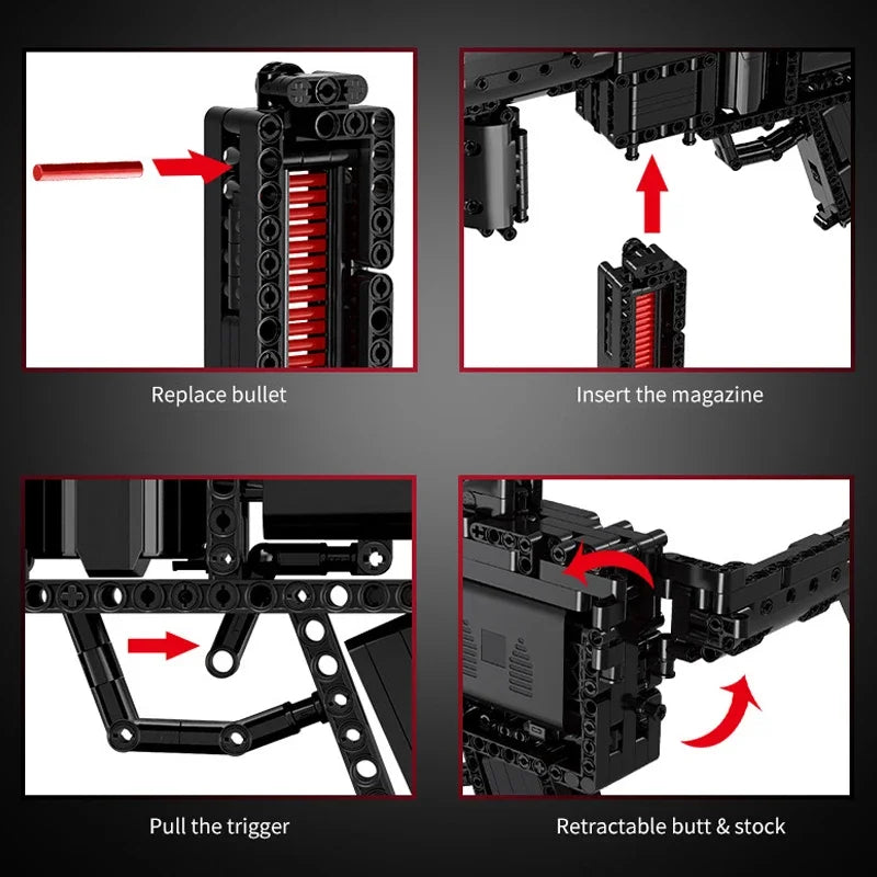 WW2 Military Series Rifle Gun K98 MP5 QBZ95 M4 Desert Eagle Weapon Building Blocks Pistol Machine Can Shoot Bullet Bricks Toys