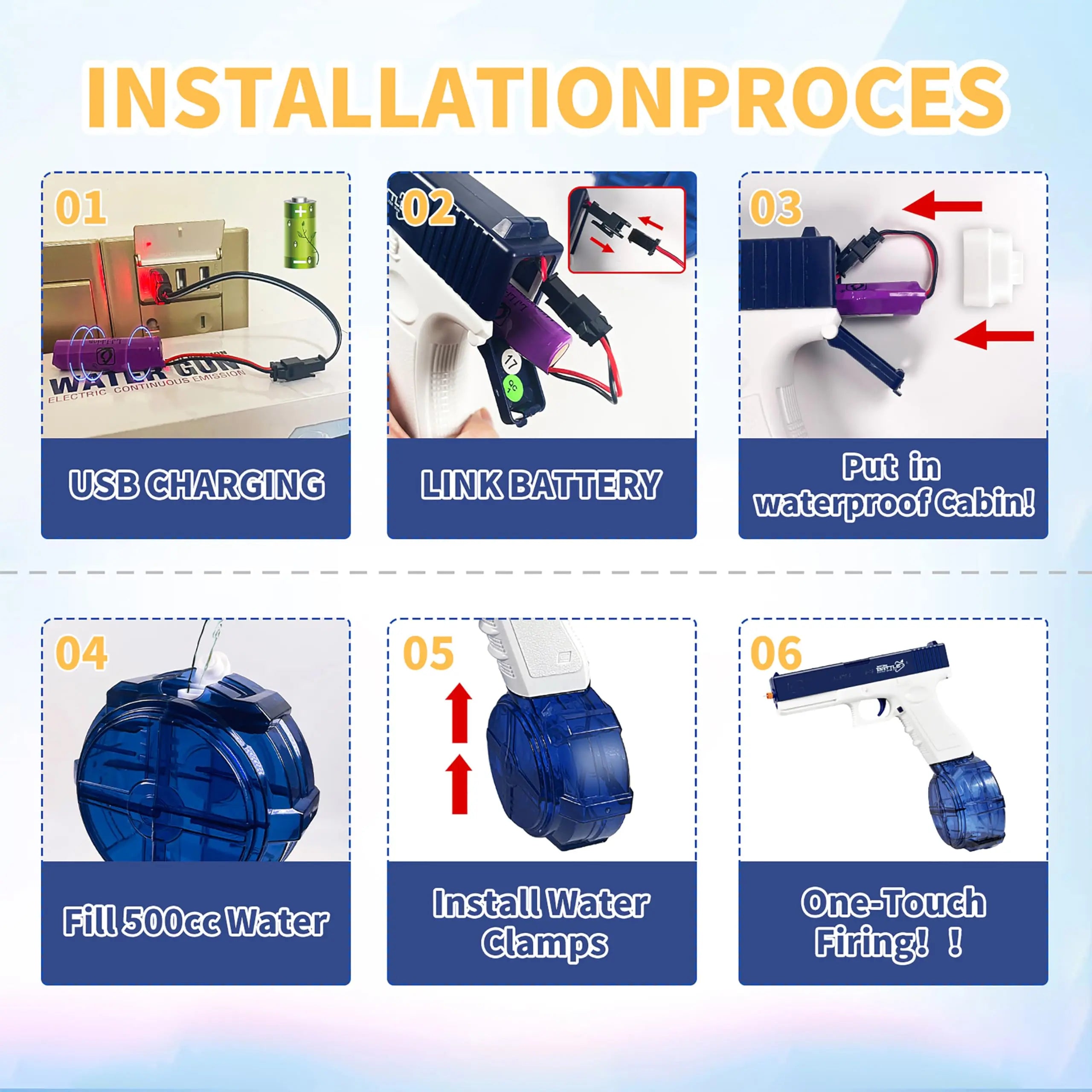 Electric Water Gun Rechargeable Automatic & Manual Spray Gun Capacity Range Up to 32 FT Range for Adults & Kids