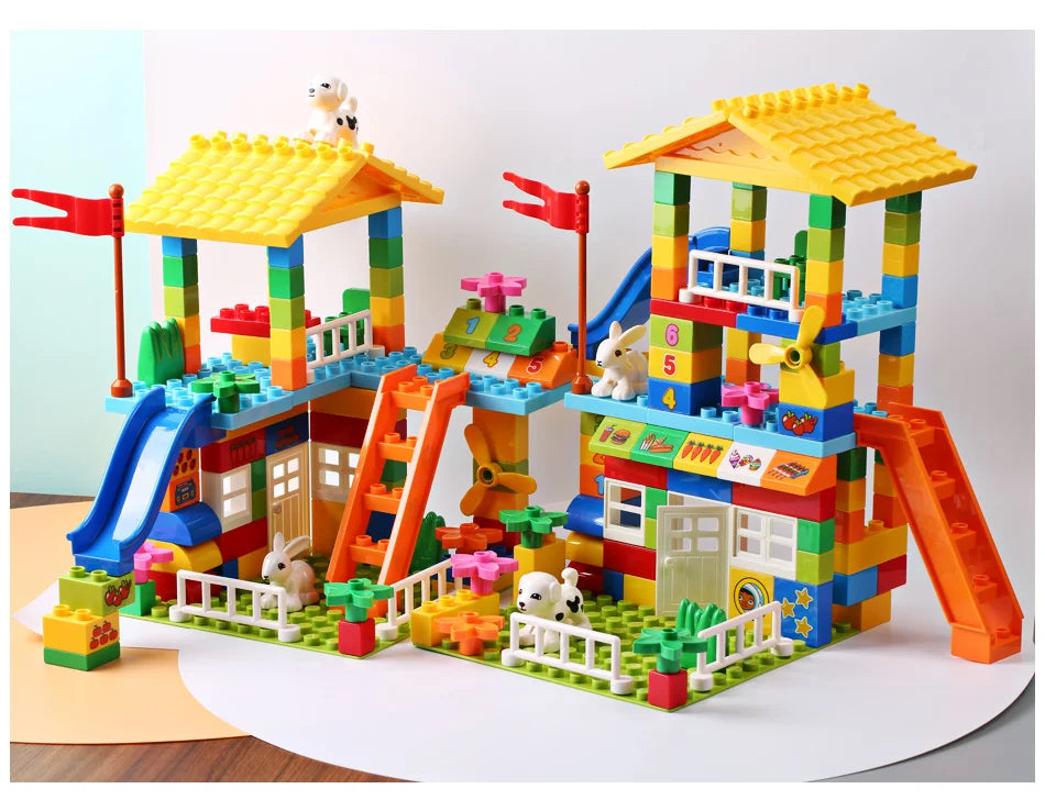 100PCS Big Particle Roof Blocks Compatible City House Big Size Slide Building Blocks Castle Brick Toys For Children