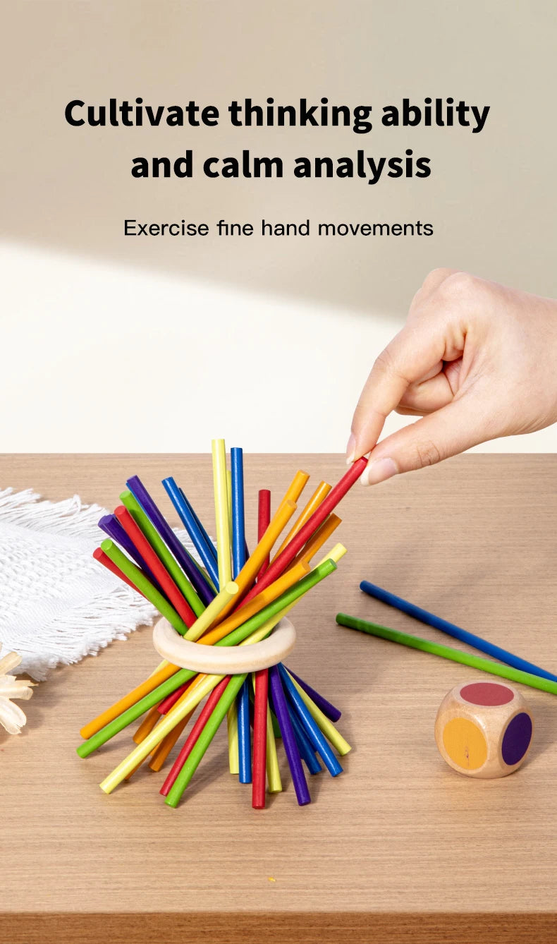 Wooden Stick Board Game Parent Child Interaction Montessori Wooden Toys, 4-sided Acrylic Cylinder Game, Stick Picking Game