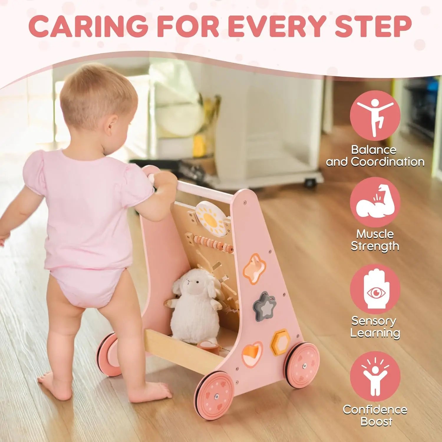 Robotime Robud Wooden Baby Walker with Wheels Montessori Push Toys for Babies Learning to Walk Baby Walkers Activity Center