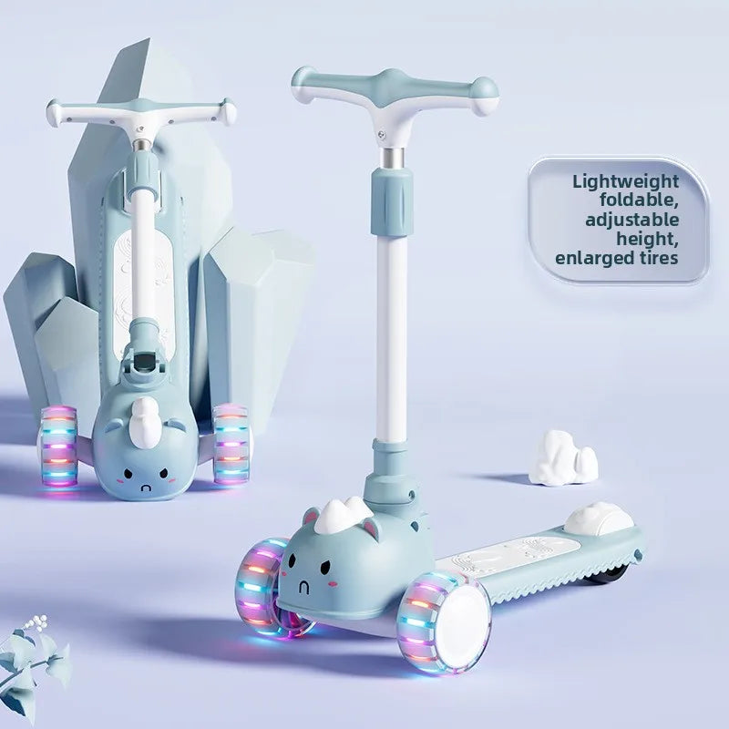 2-In-1 Children's Scooter Baby Kickboard 3 Height Adjustable 3-Wheel Music Light Foldable Micro Kcik Scooter Boy Girl Ages 2-10