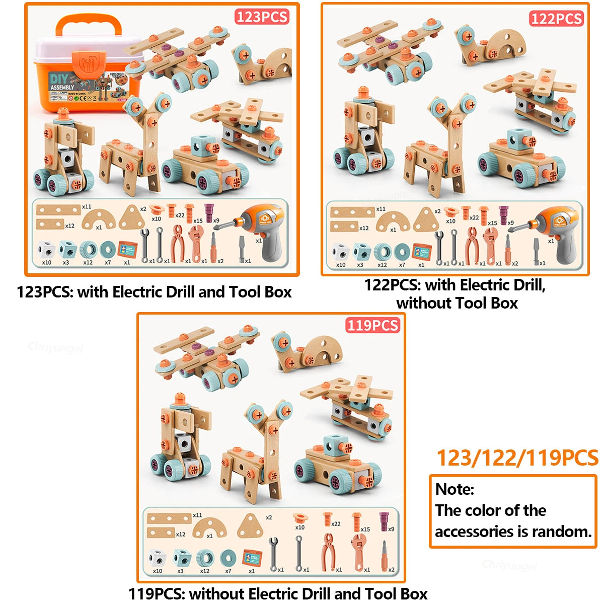 Kids Tool Set DIY Nut Assembly Toy Kit STEM Building Tools Montessori Toys Gifts for Boy Girl, Electric Drill Tool Box Optional