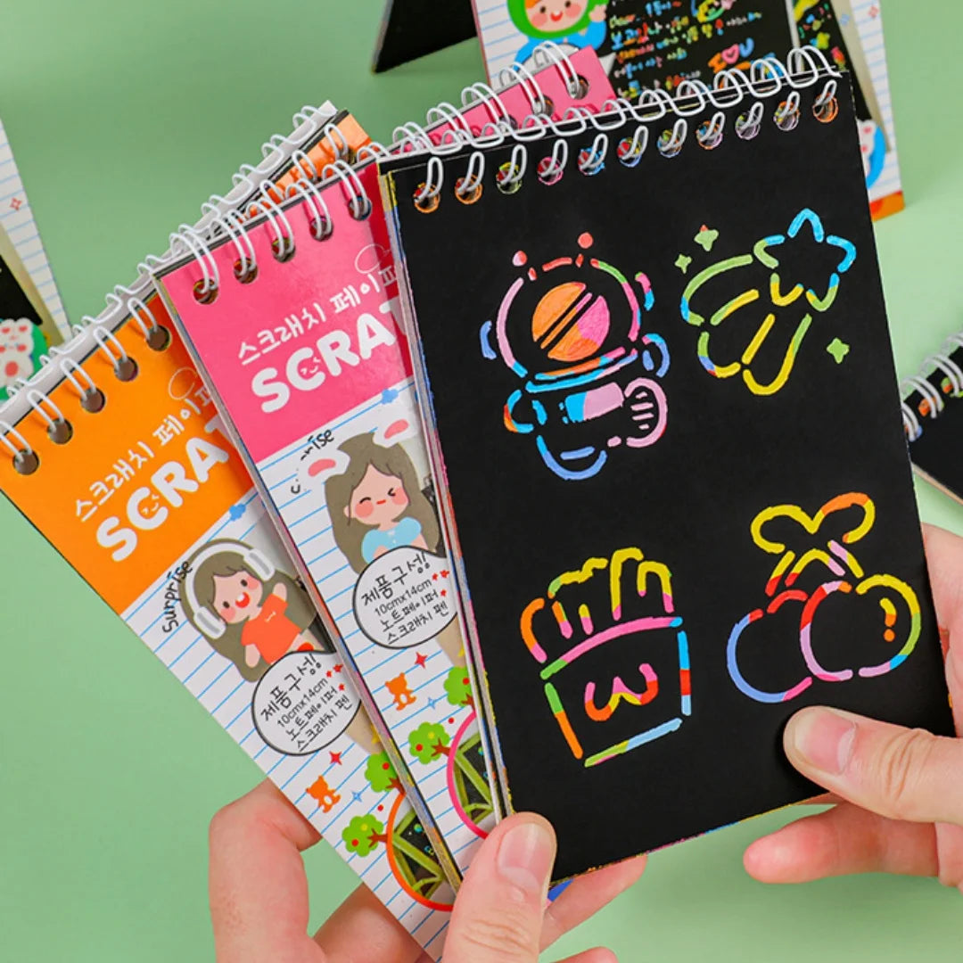 Children DIY Colorful Scratch Book Rainbow Color Scratch Art Painting Drawing Books with Wood Stick Graffiti NoteBook Gifts