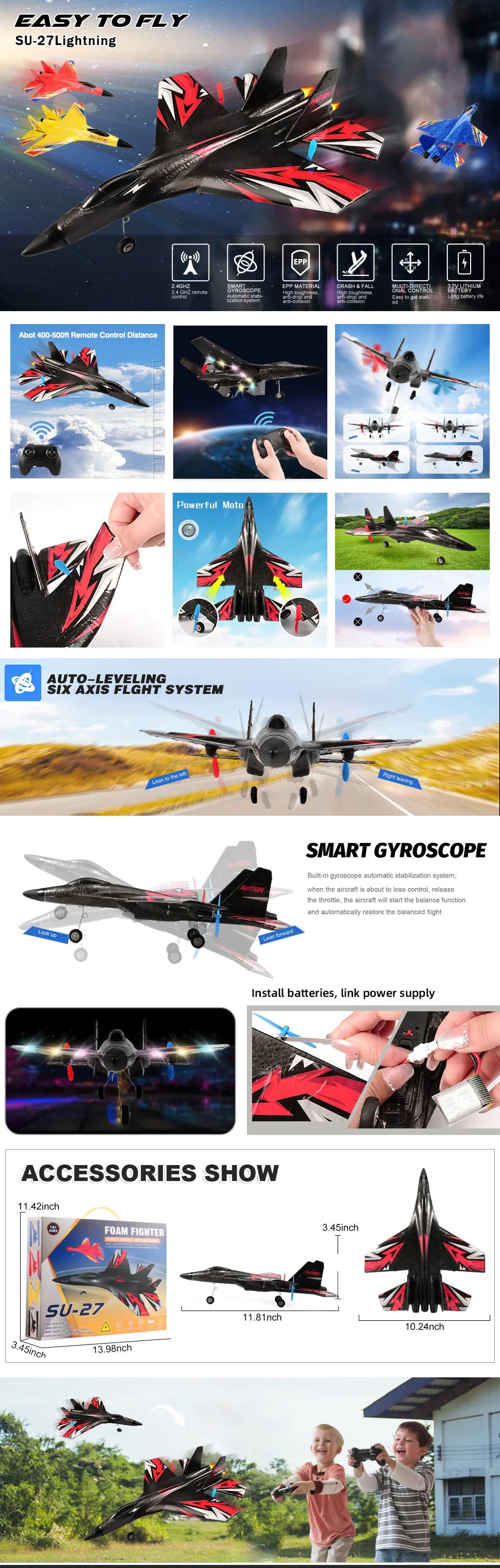 SU35 RC Plane FX620 FX820 2.4G Remote Control Flying Model Glider Airplane With LED Lights Aircraft Foam Toys For Children Gifts