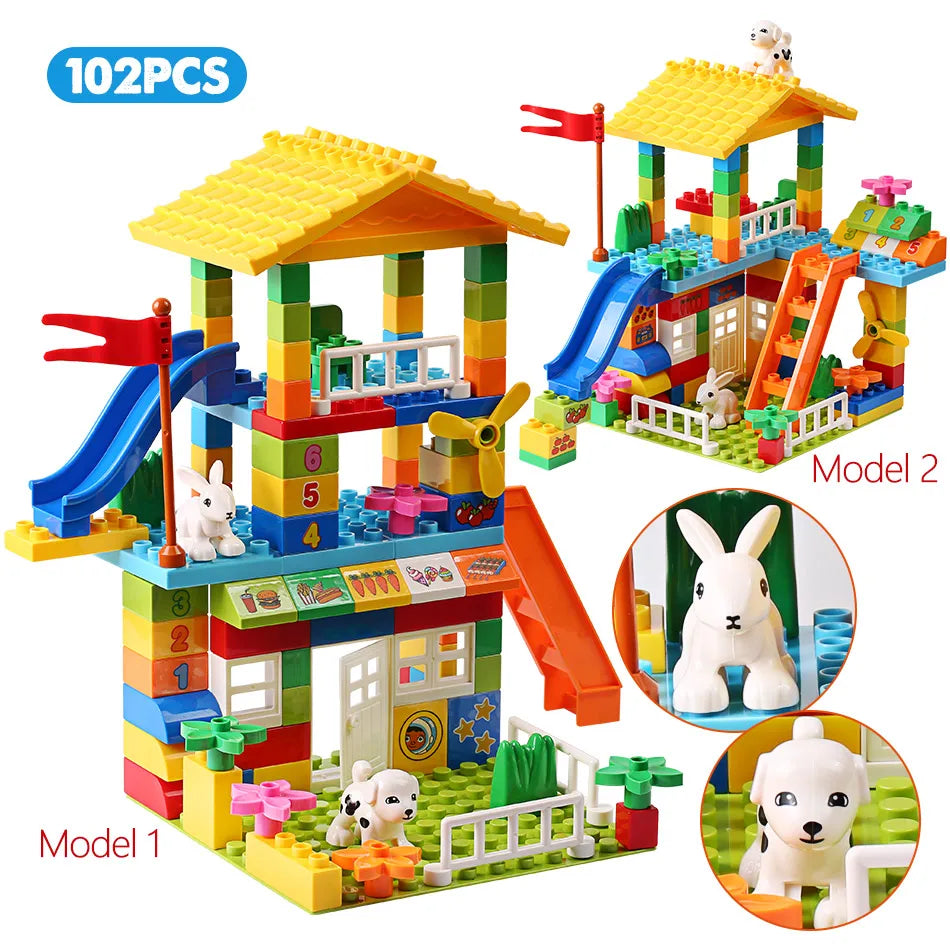 100PCS Big Particle Roof Blocks Compatible City House Big Size Slide Building Blocks Castle Brick Toys For Children
