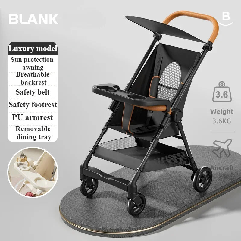 Foldable Baby Stroller Lightweight Baby Strolling Cart with Removable Dining Tray Sunshade Travel Infant Stroller for Kids