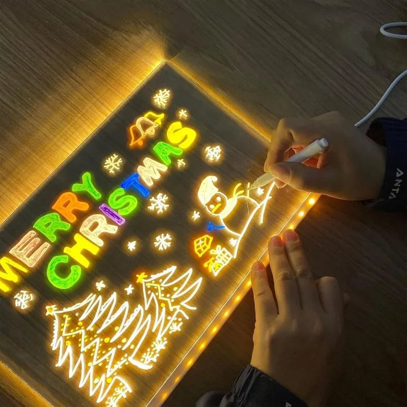 Personalized LED Lamp Acrylic Message Note Board Erasable USB Children‘s Drawing Board Bedroom Night Light Birthday Kids Gift