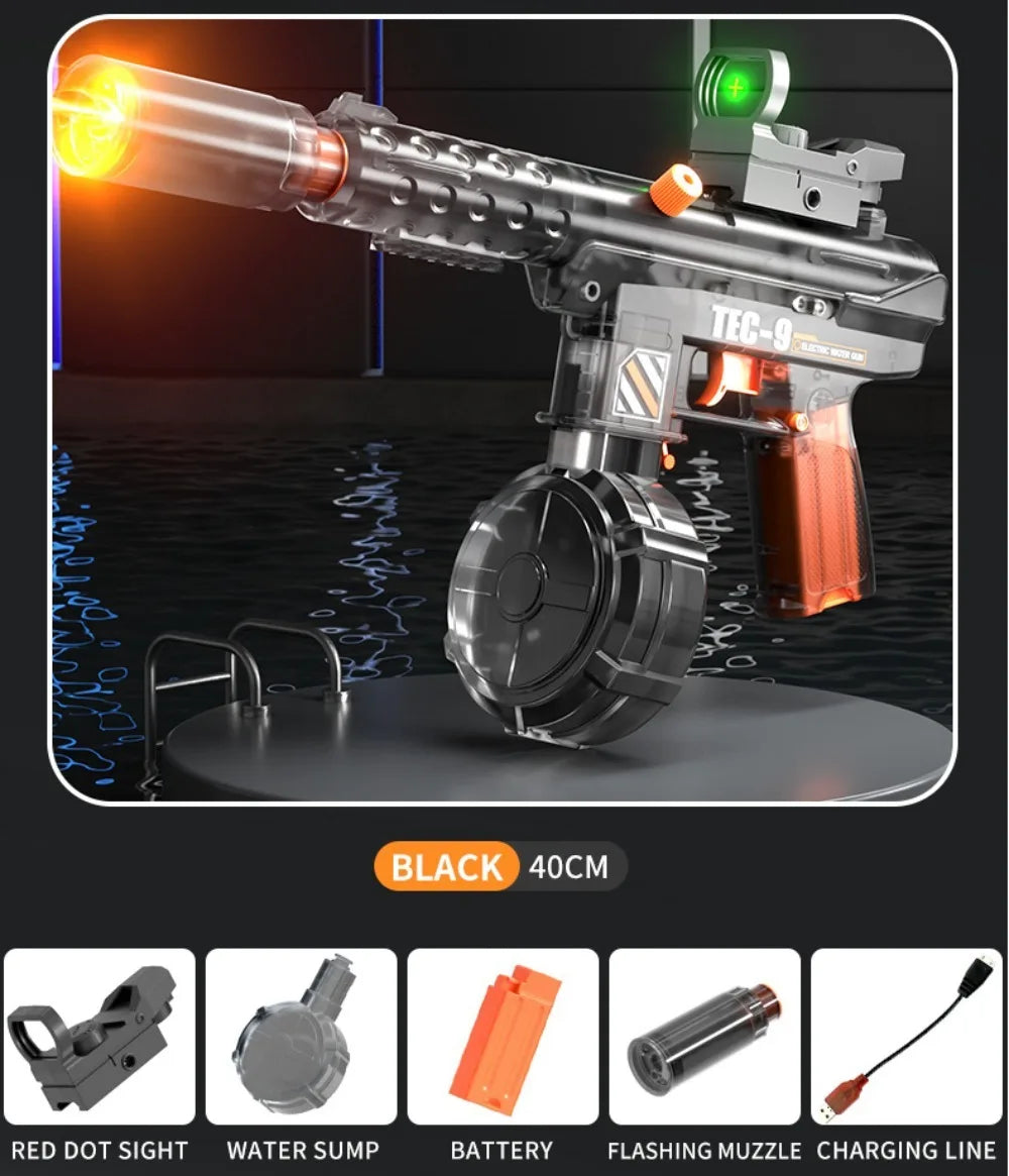 Electric Water Gun Toy Continuous Shooting with Firelight Large Capacity Water Pistol Summer Beach Outdoor Fun Game for Children