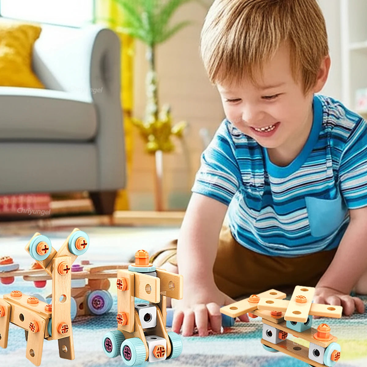 Kids Tool Set DIY Nut Assembly Toy Kit STEM Building Tools Montessori Toys Gifts for Boy Girl, Electric Drill Tool Box Optional