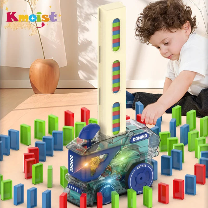 Automatic Domino Train with 60 Dominos Montessori Early Educational STEM Toys Train DIY Building Blocks Christmas Birthday Gift