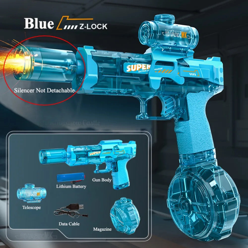 Electric Water Gun Toy Continuous Shooting with Firelight Large Capacity Water Pistol Summer Beach Outdoor Fun Game for Children