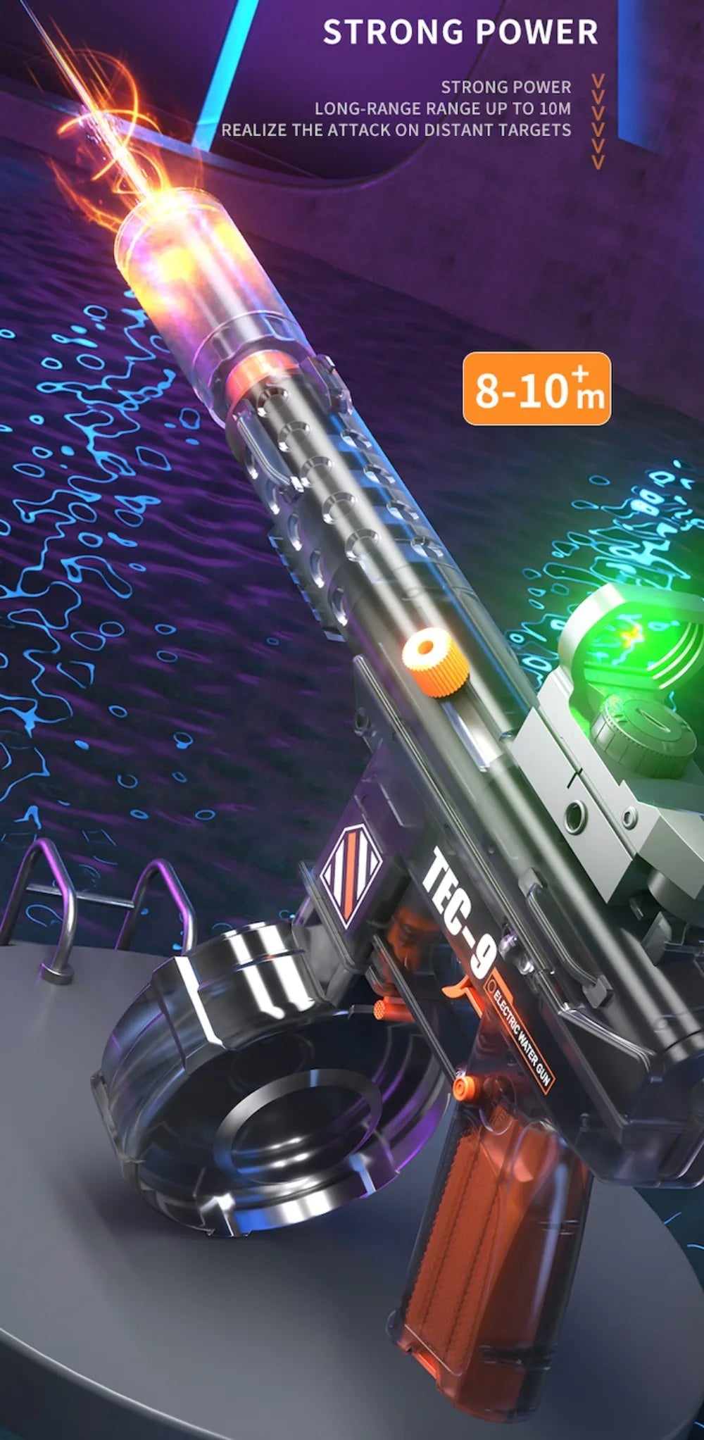 Electric Water Gun Toy Continuous Shooting with Firelight Large Capacity Water Pistol Summer Beach Outdoor Fun Game for Children