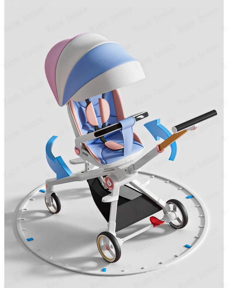 Baby stroller 0 to 3 years High view Shock absorption four wheels stroller folding Can sit or lie down lightweight baby stroller