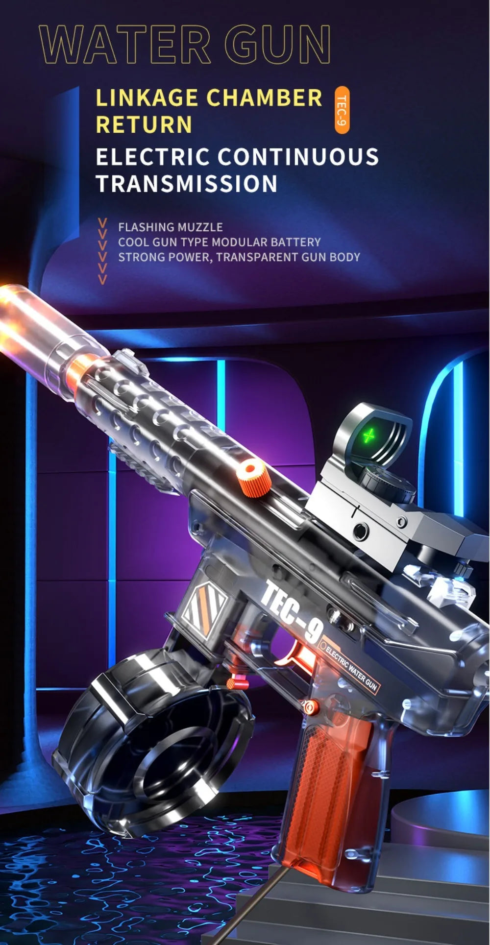 Electric Water Gun Toy Continuous Shooting with Firelight Large Capacity Water Pistol Summer Beach Outdoor Fun Game for Children