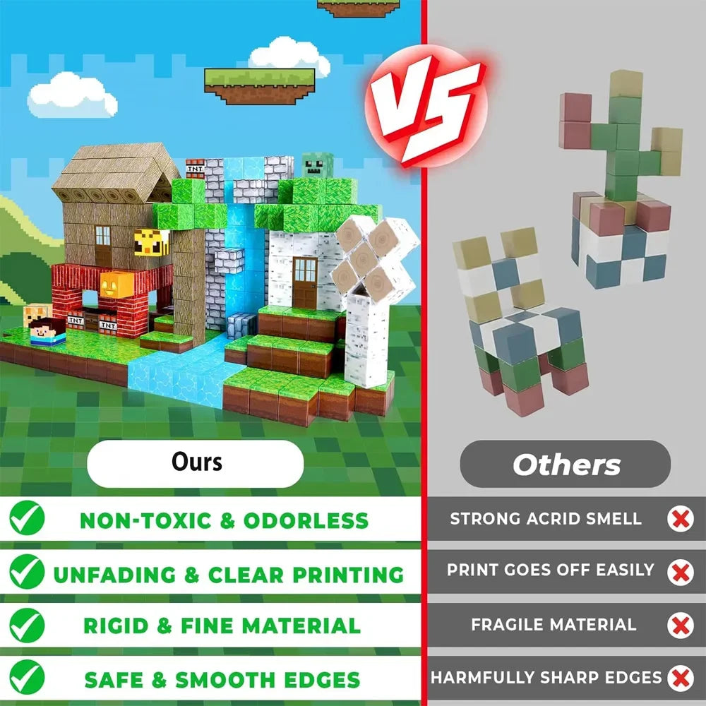 Magnetic Blocks - Build Mine Magnet World Edition Magnetic Cubes Construction Toys for Boys Girls STEM Montessori Sensory Toys