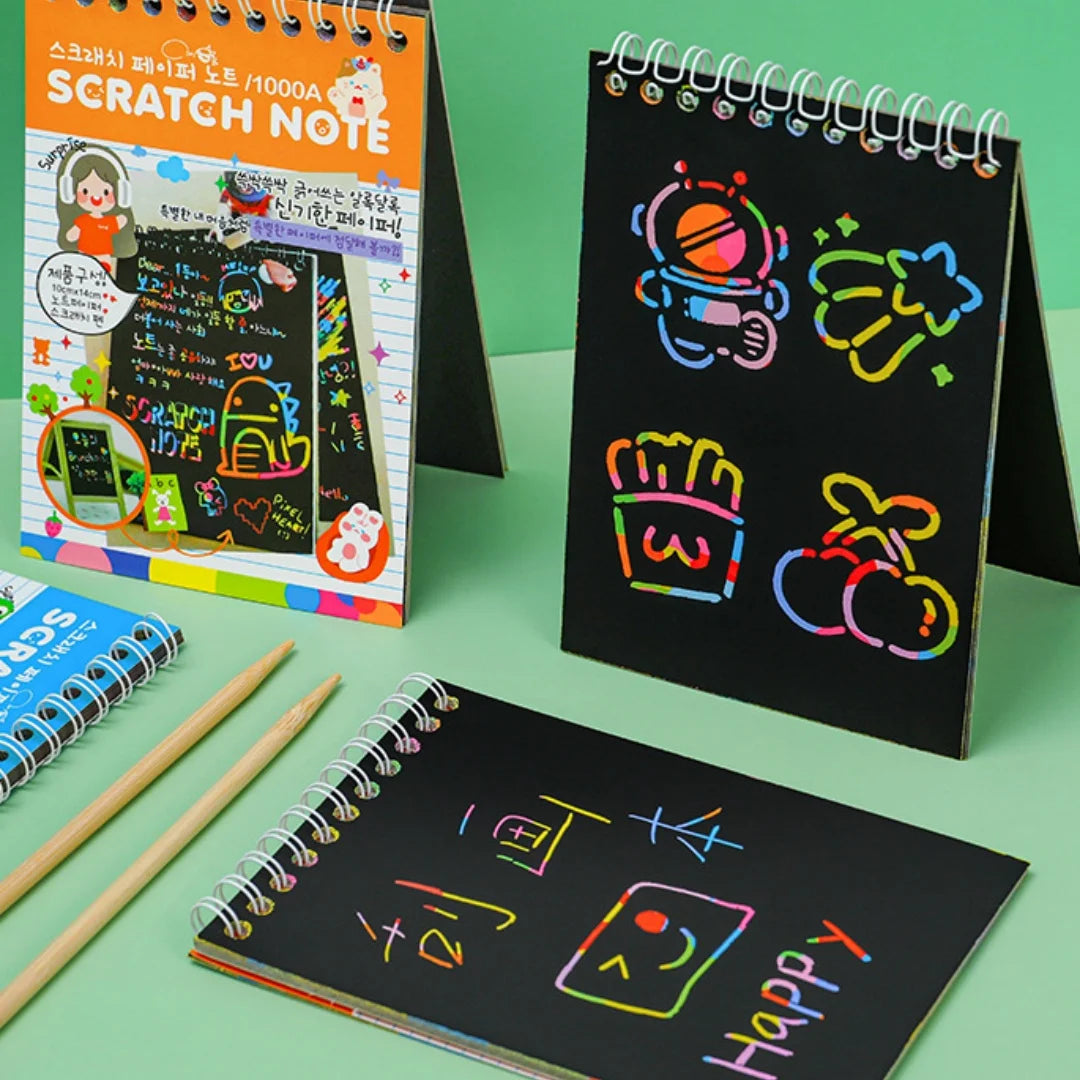Children DIY Colorful Scratch Book Rainbow Color Scratch Art Painting Drawing Books with Wood Stick Graffiti NoteBook Gifts