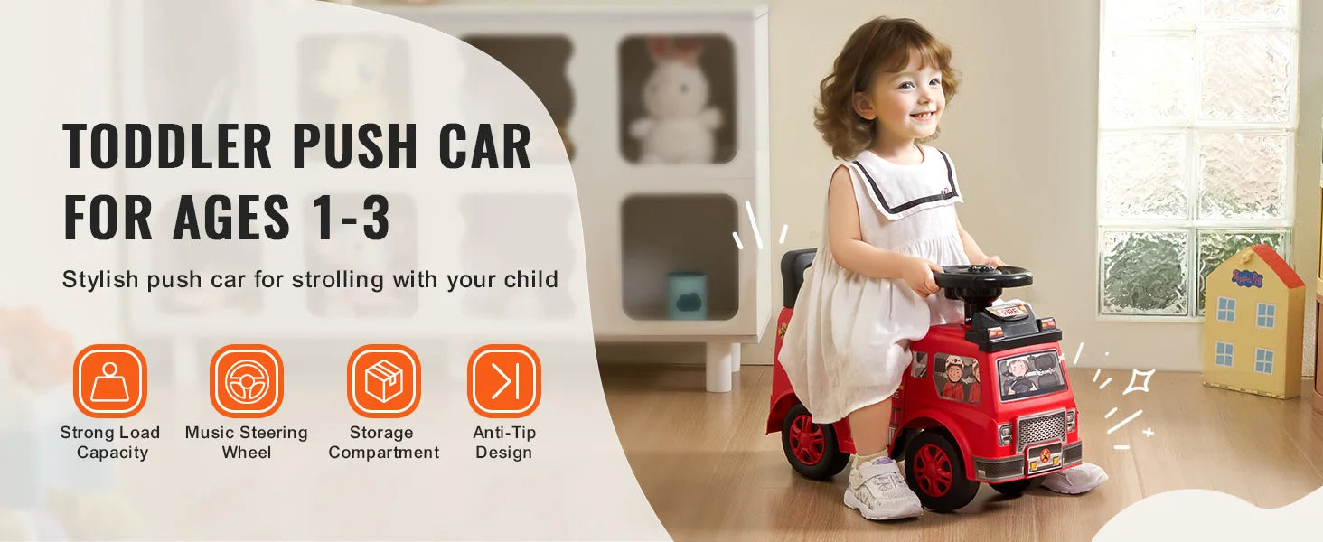 SucceBuy Ride On Push Car Kids Ride On Car with Music Steering Wheel & Under Seat Storage for Toddlers Ages 3-12 Ride Racer