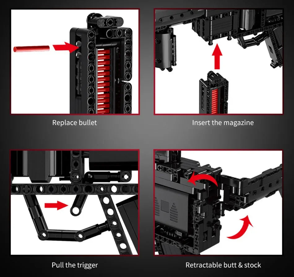 WW2 Military Series Rifle Gun K98 MP5 QBZ95 M4 Desert Eagle Weapon Building Blocks Pistol Machine Can Shoot Bullet Bricks Toys