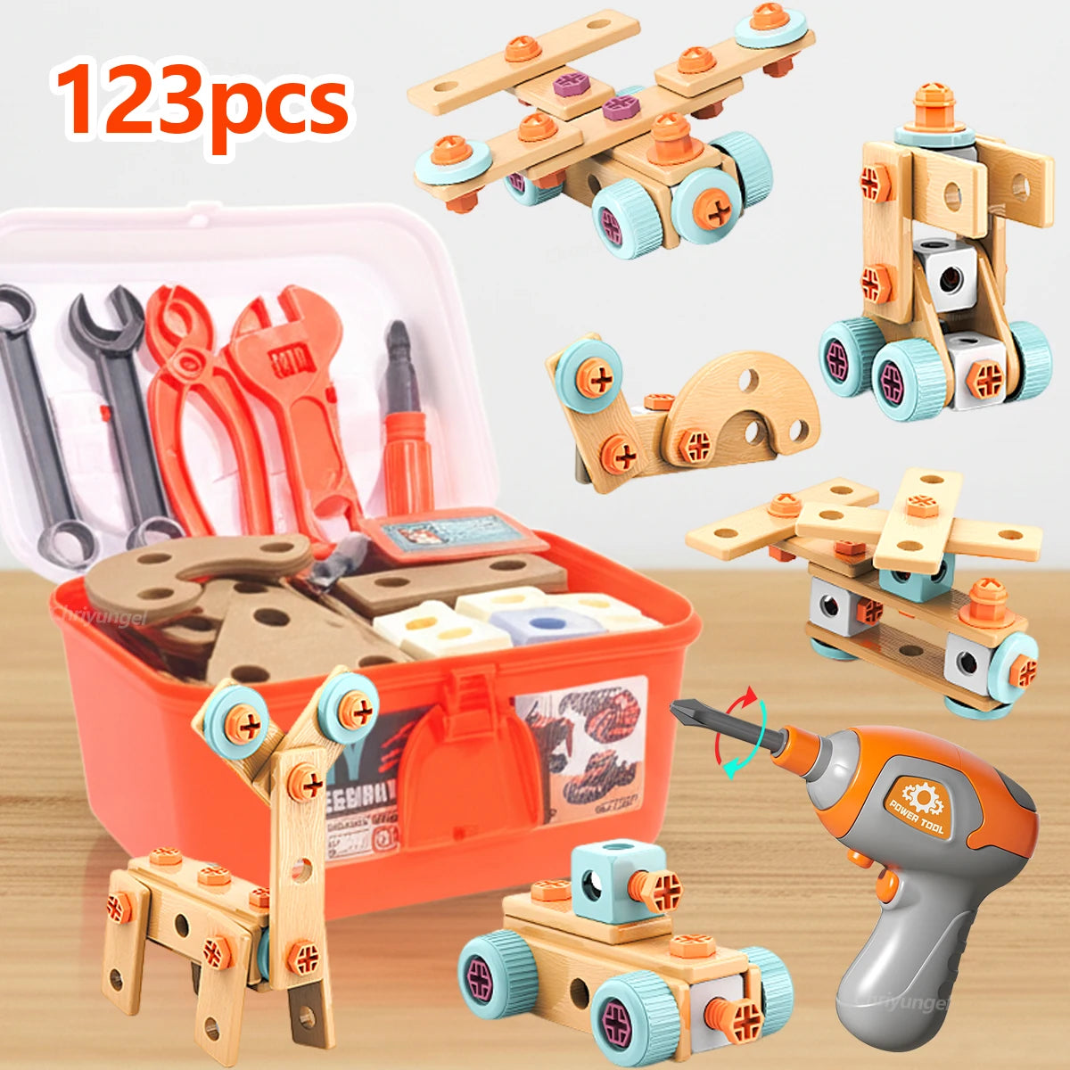 Kids Tool Set DIY Nut Assembly Toy Kit STEM Building Tools Montessori Toys Gifts for Boy Girl, Electric Drill Tool Box Optional