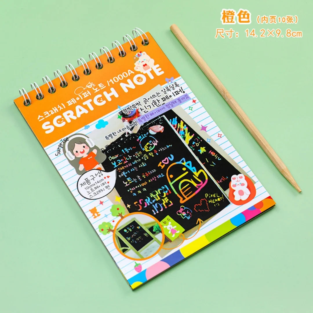 Children DIY Colorful Scratch Book Rainbow Color Scratch Art Painting Drawing Books with Wood Stick Graffiti NoteBook Gifts