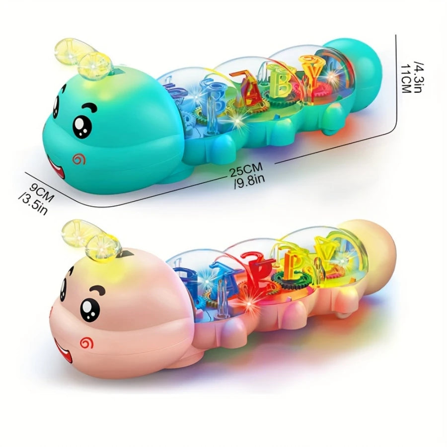 Cute caterpillar style baby crawling toy with lighting, music and automatic steering, letter and number design