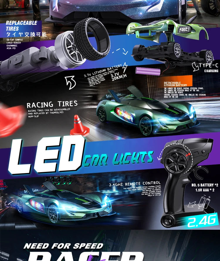 Rc Car 2.4G Radio Controlled Drift Car 20Km/h High-Speed Radio Control Racing Vehicles Winged Sports Car Drive Electric Model