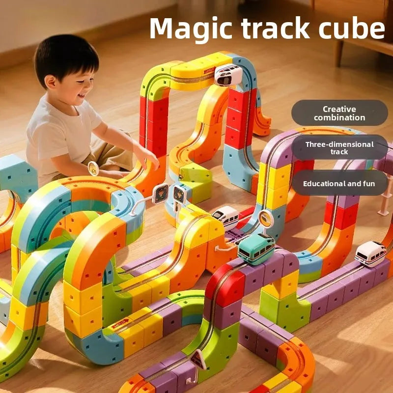 Children Magnetic Rail Car Cube Toys Educational Toy DIY Building Blocks Magical Track Train Gravity Maze Toy Christmas Gifts